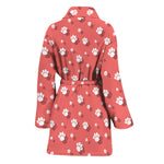 Pink And White Animal Paw Pattern Print Women's Bathrobe