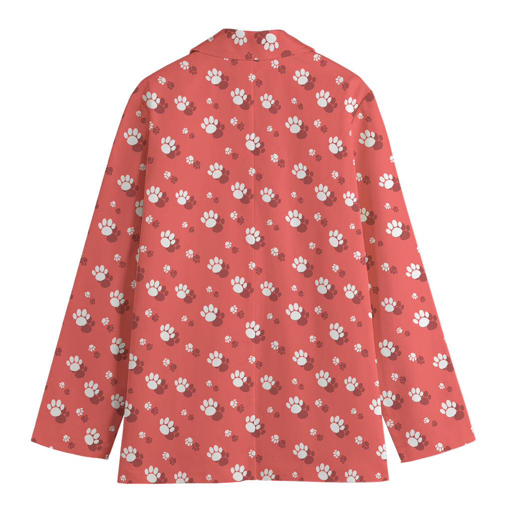 Pink And White Animal Paw Pattern Print Women's Blazer