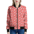 Pink And White Animal Paw Pattern Print Women's Bomber Jacket