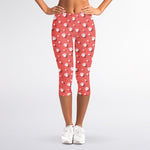 Pink And White Animal Paw Pattern Print Women's Capri Leggings