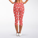 Pink And White Animal Paw Pattern Print Women's Capri Leggings