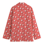 Pink And White Animal Paw Pattern Print Women's Cotton Blazer