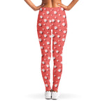 Pink And White Animal Paw Pattern Print Women's Leggings