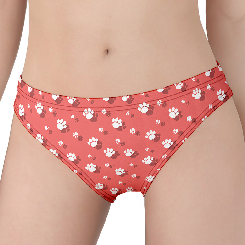 Pink And White Animal Paw Pattern Print Women's Panties