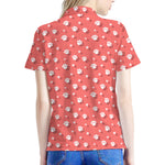 Pink And White Animal Paw Pattern Print Women's Polo Shirt