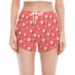 Pink And White Animal Paw Pattern Print Women's Split Running Shorts