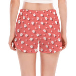Pink And White Animal Paw Pattern Print Women's Split Running Shorts