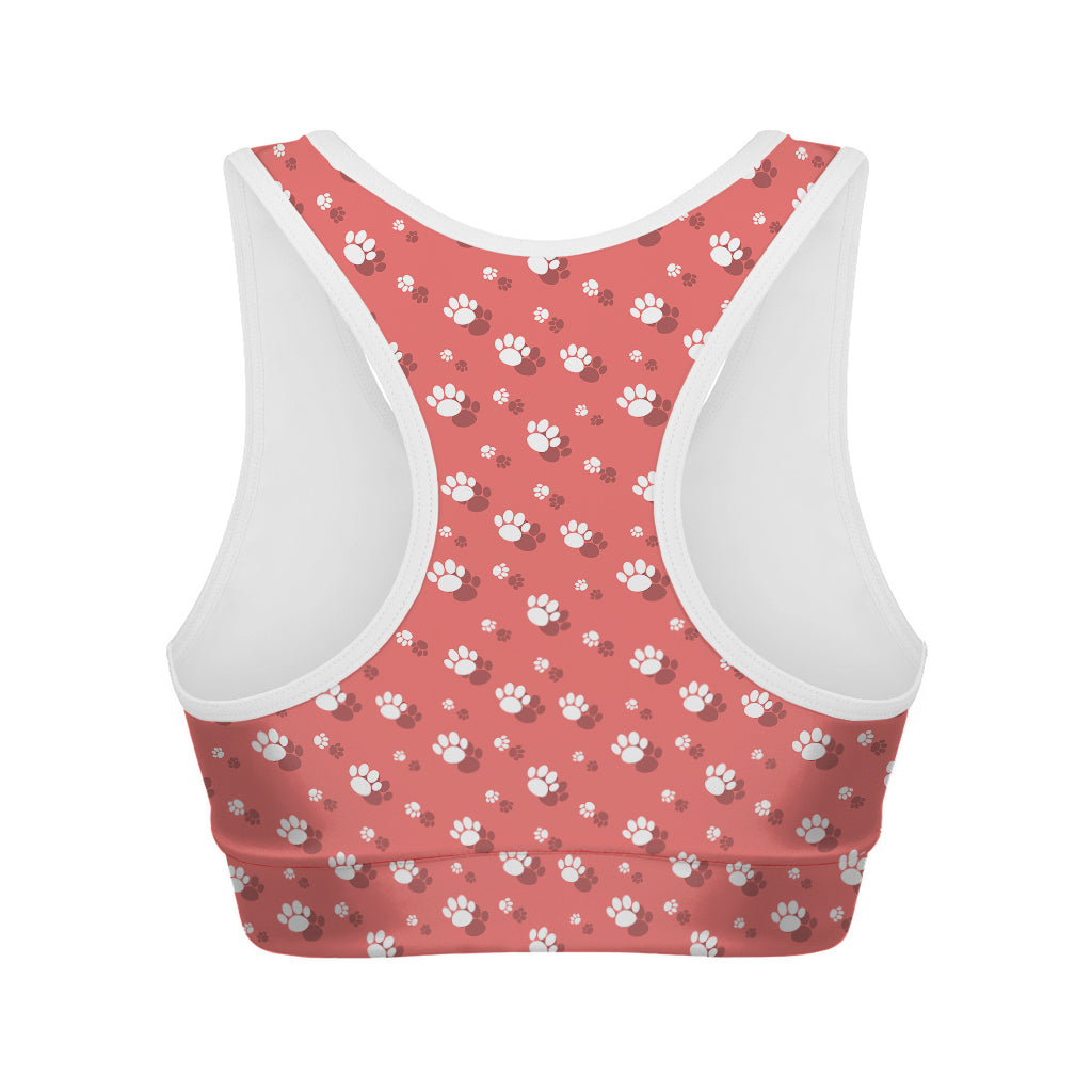 Pink And White Animal Paw Pattern Print Women's Sports Bra