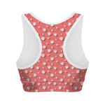 Pink And White Animal Paw Pattern Print Women's Sports Bra