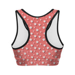 Pink And White Animal Paw Pattern Print Women's Sports Bra