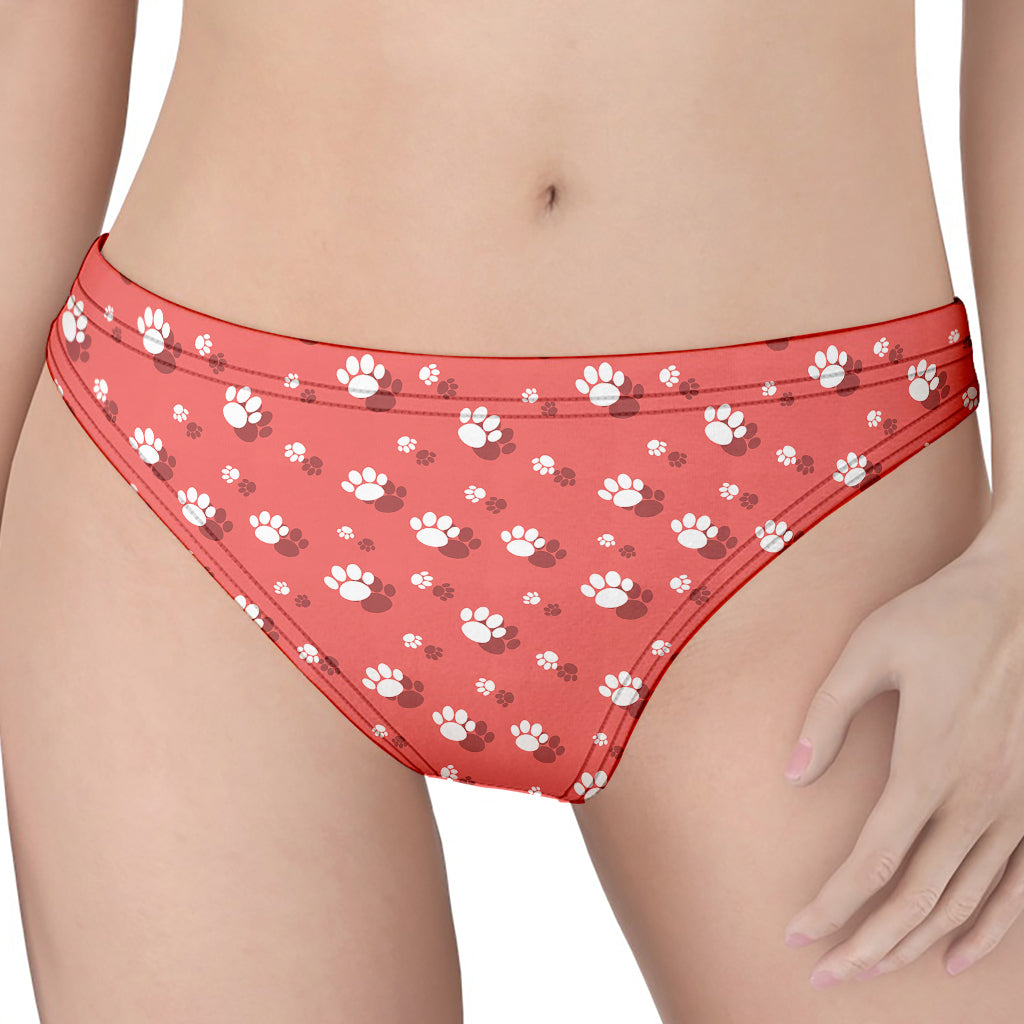 Pink And White Animal Paw Pattern Print Women's Thong