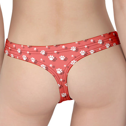 Pink And White Animal Paw Pattern Print Women's Thong
