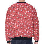 Pink And White Animal Paw Pattern Print Zip Sleeve Bomber Jacket