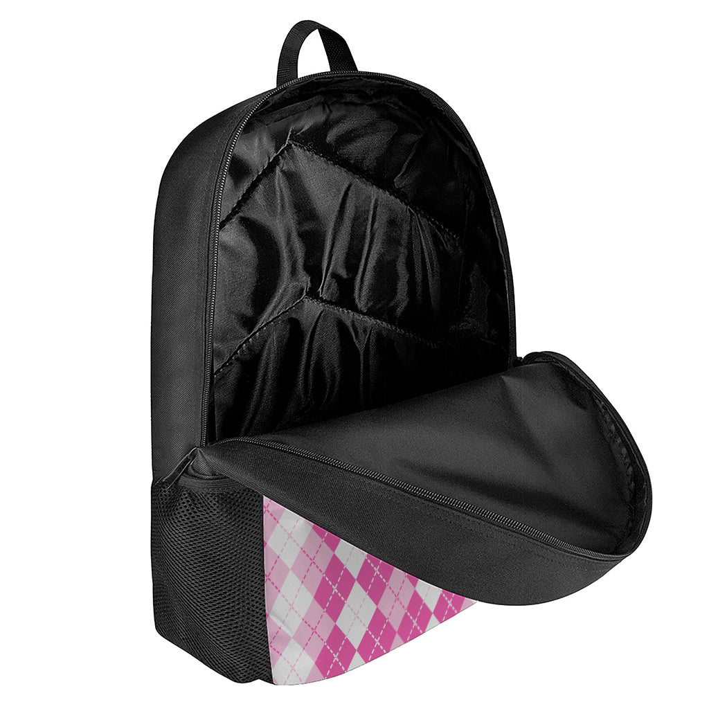Pink And White Argyle Pattern Print 17 Inch Backpack