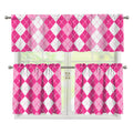 Pink And White Argyle Pattern Print 3 Piece Kitchen Curtains