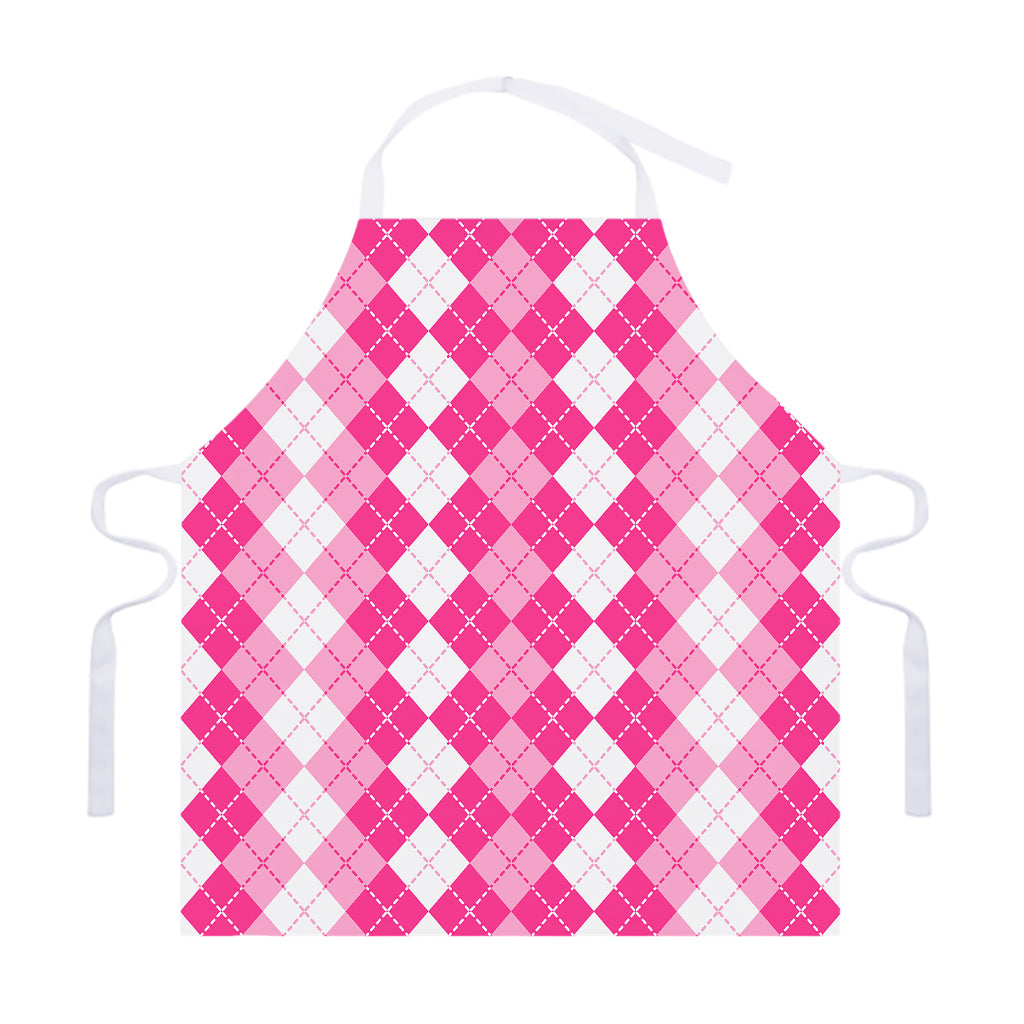 Pink And White Argyle Pattern Print Adjustable Apron