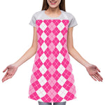 Pink And White Argyle Pattern Print Adjustable Apron