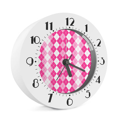 Pink And White Argyle Pattern Print Alarm Clock