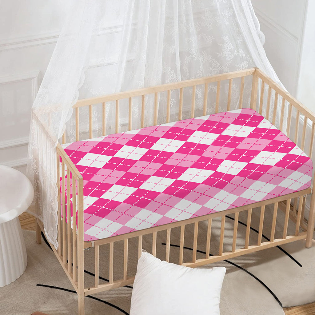 Pink And White Argyle Pattern Print Baby Crib Sheet