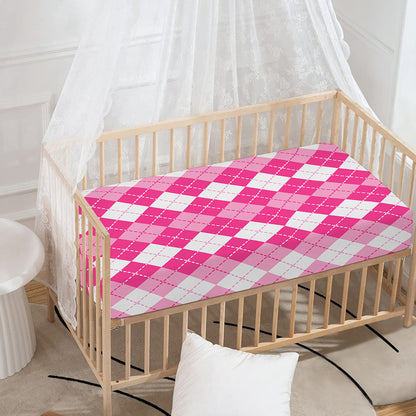 Pink And White Argyle Pattern Print Baby Crib Sheet