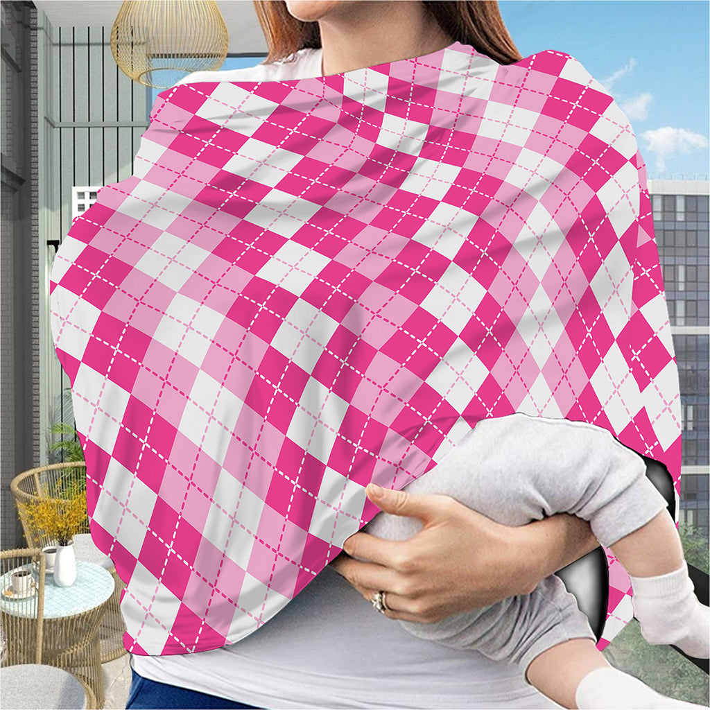 Pink And White Argyle Pattern Print Baby Seat Cover