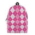 Pink And White Argyle Pattern Print School Backpack