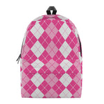 Pink And White Argyle Pattern Print Backpack