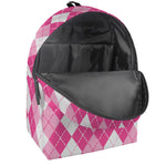 Pink And White Argyle Pattern Print Backpack
