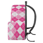 Pink And White Argyle Pattern Print Backpack
