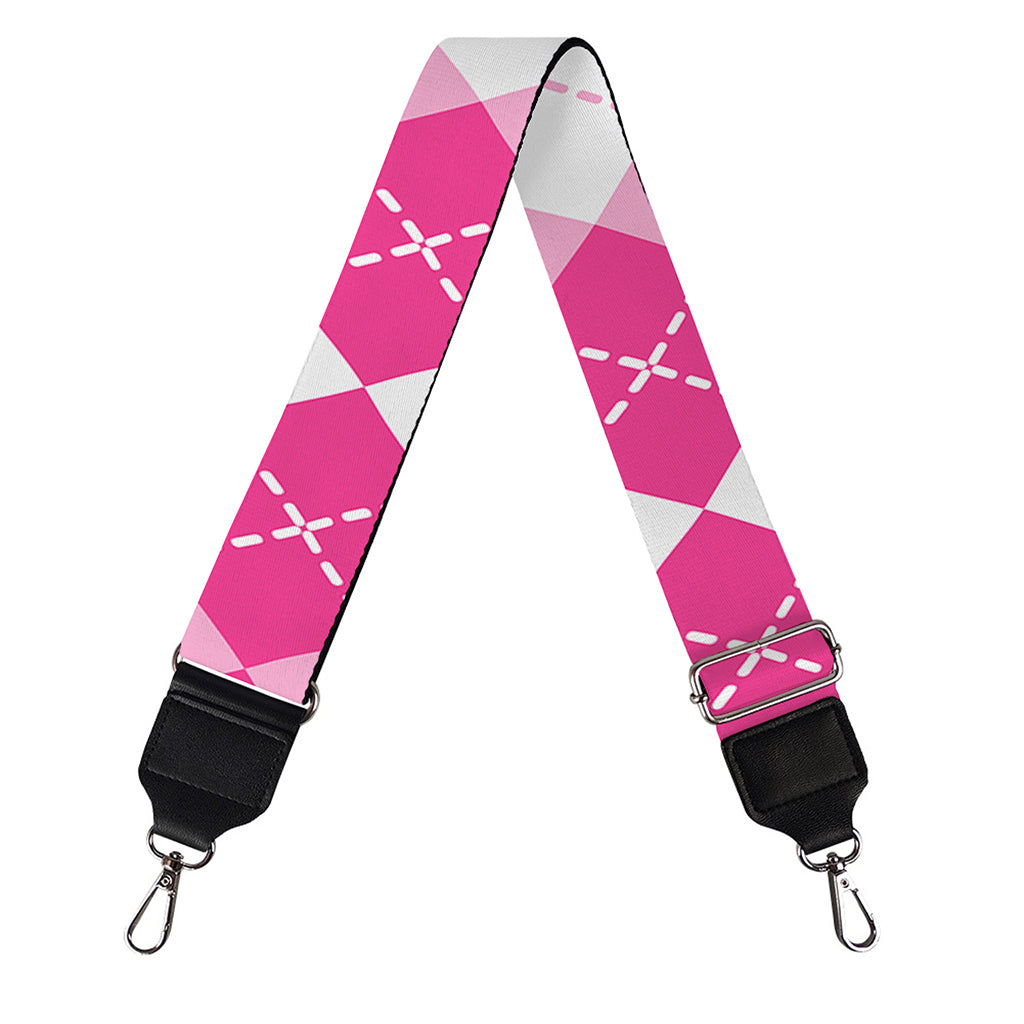Pink And White Argyle Pattern Print Bag Strap