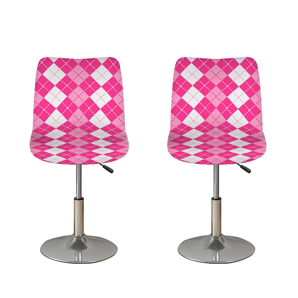 Pink And White Argyle Pattern Print Bar Stool Covers