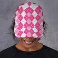 Pink And White Argyle Pattern Print Baseball Cap