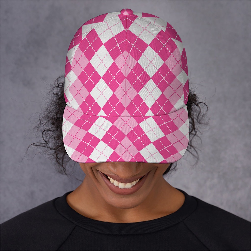 Pink And White Argyle Pattern Print Baseball Cap