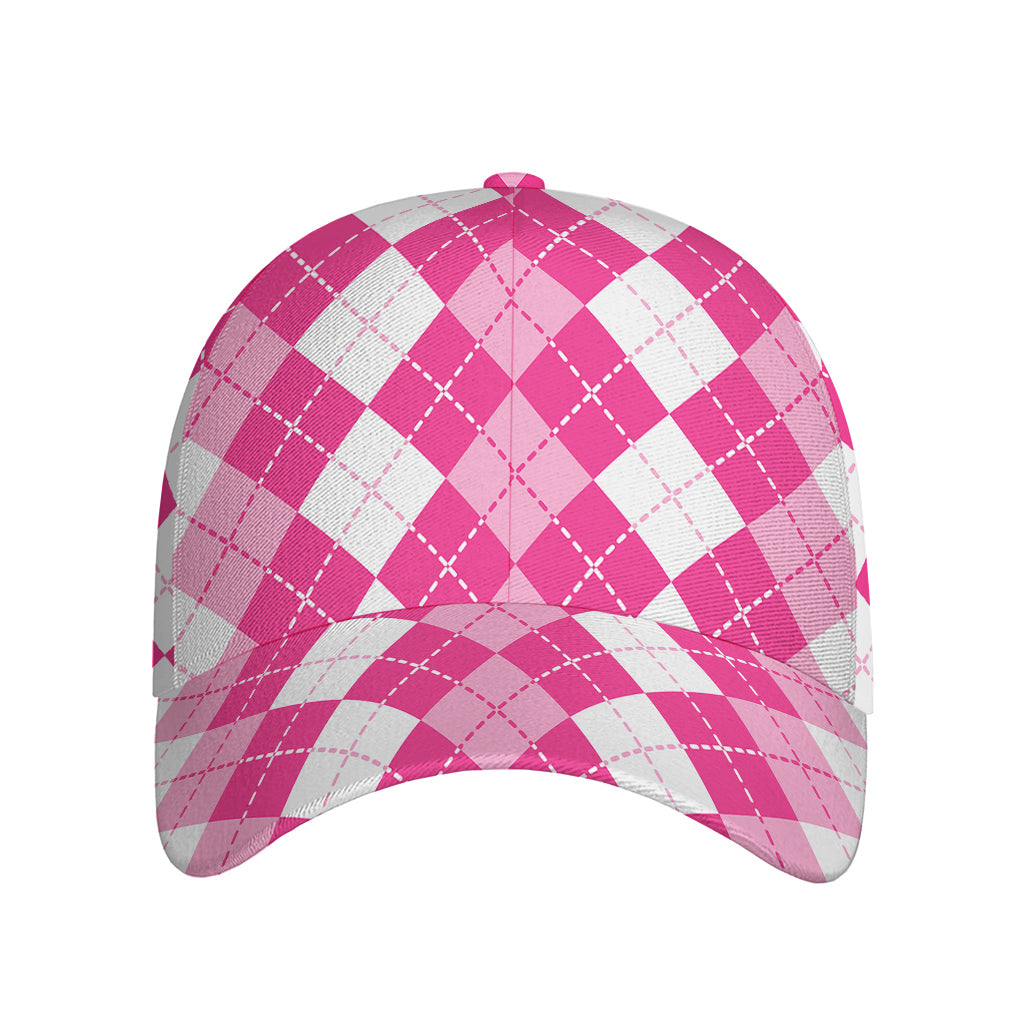 Pink And White Argyle Pattern Print Baseball Cap