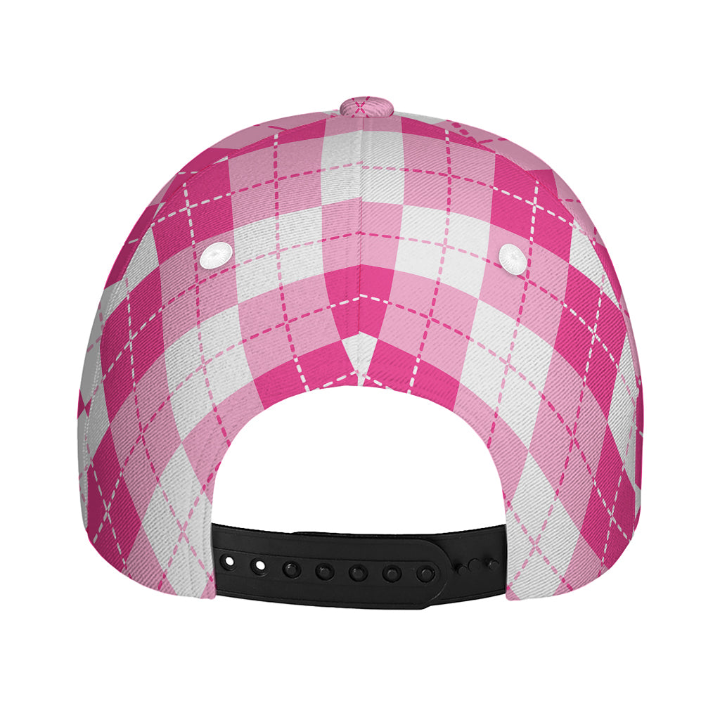 Pink And White Argyle Pattern Print Baseball Cap