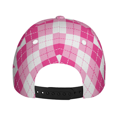 Pink And White Argyle Pattern Print Baseball Cap