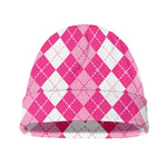 Pink And White Argyle Pattern Print Beanie