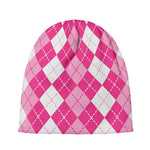 Pink And White Argyle Pattern Print Beanie