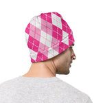 Pink And White Argyle Pattern Print Beanie