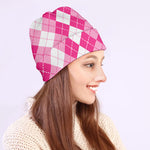 Pink And White Argyle Pattern Print Beanie