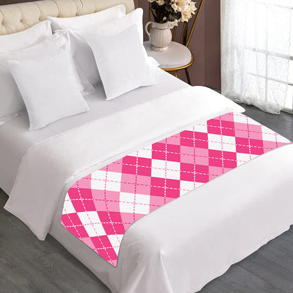 Pink And White Argyle Pattern Print Bed Runner