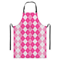 Pink And White Argyle Pattern Print Bib Apron With Pocket