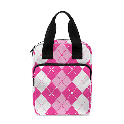 Pink And White Argyle Pattern Print Bible Tote Bag
