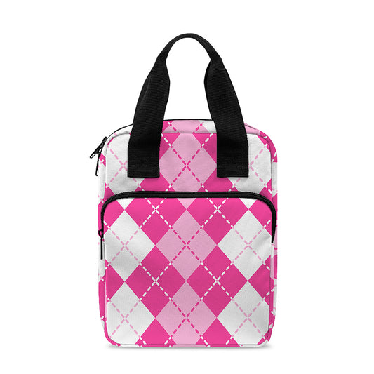 Pink And White Argyle Pattern Print Bible Tote Bag