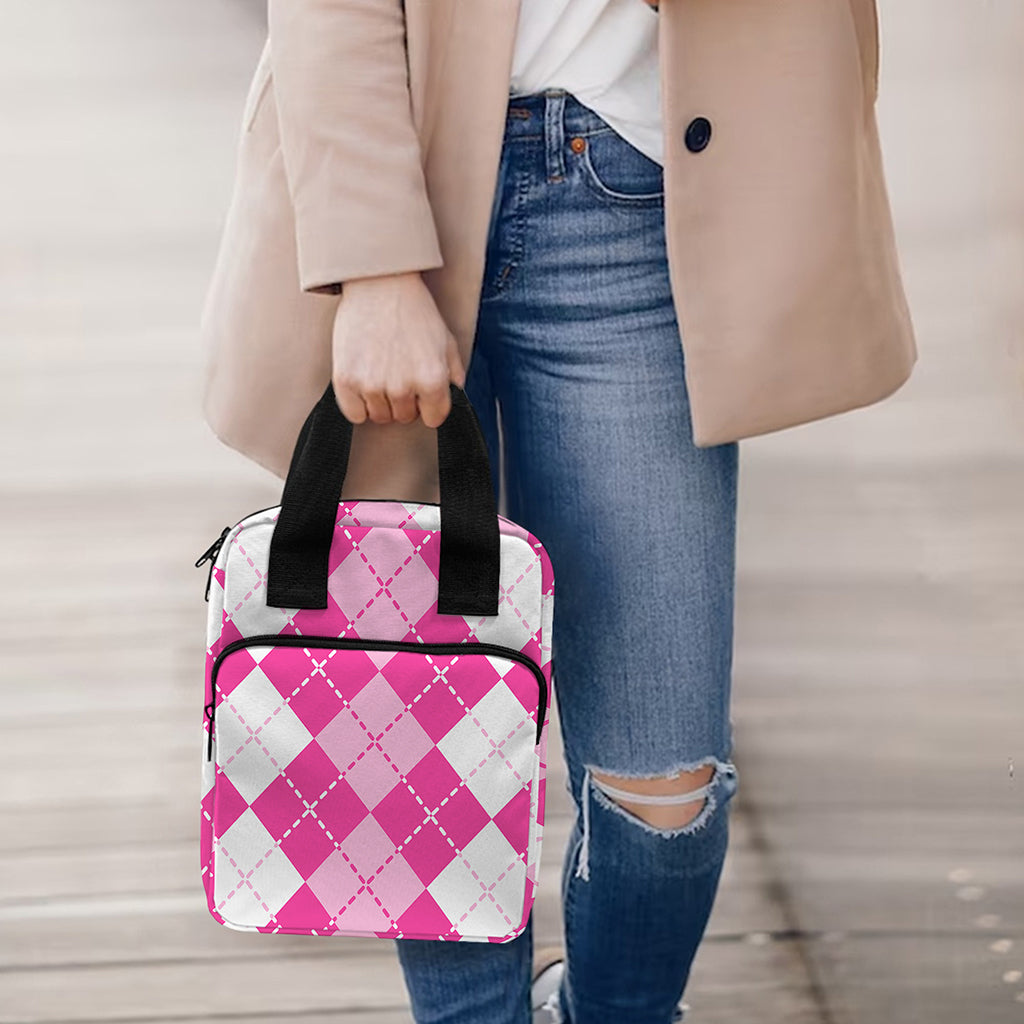 Pink And White Argyle Pattern Print Bible Tote Bag