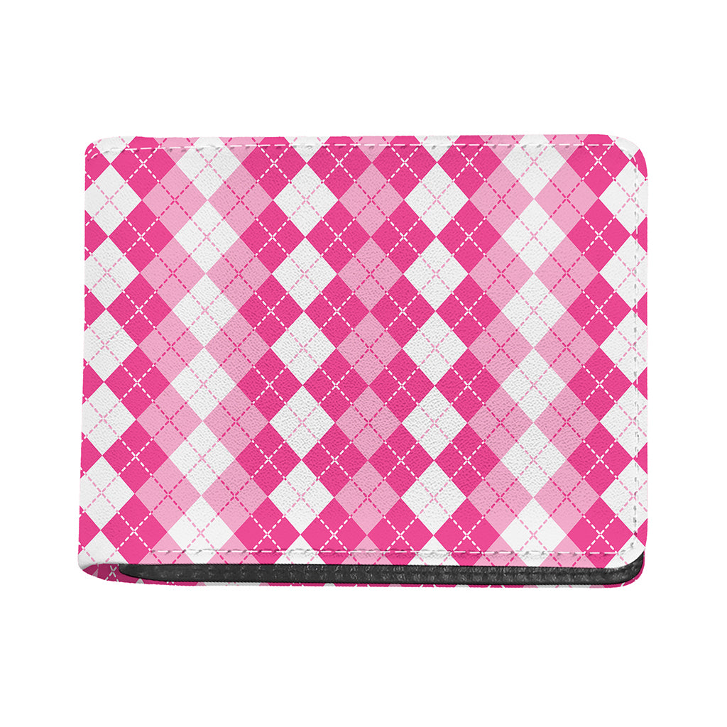 Pink And White Argyle Pattern Print Bifold Wallet