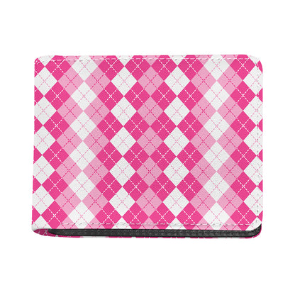 Pink And White Argyle Pattern Print Bifold Wallet