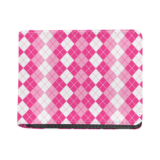 Pink And White Argyle Pattern Print Bifold Wallet