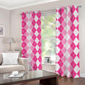 Pink And White Argyle Pattern Print Dimout Grommet Curtains