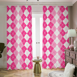 Pink And White Argyle Pattern Print Blackout Pencil Pleat Curtains